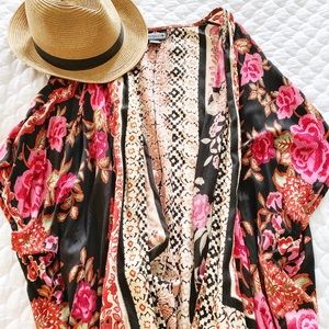 Angie Boho Black and Pink Kimono